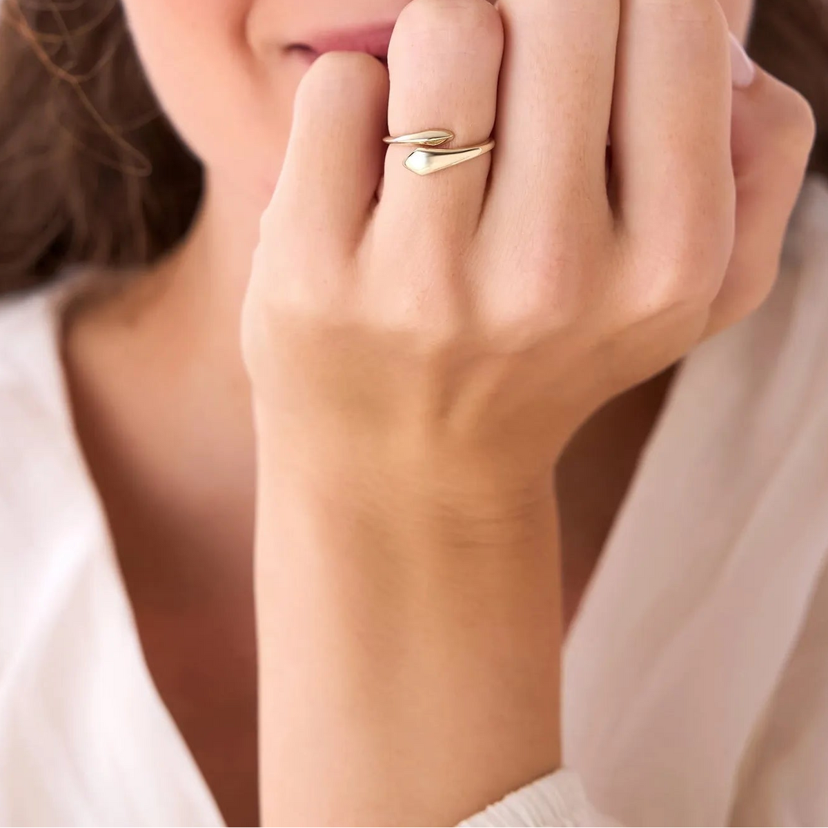 14k Gold Tapered Bypass Ring Wide Statement Band
