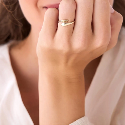14k Gold Tapered Bypass Ring Wide Statement Band