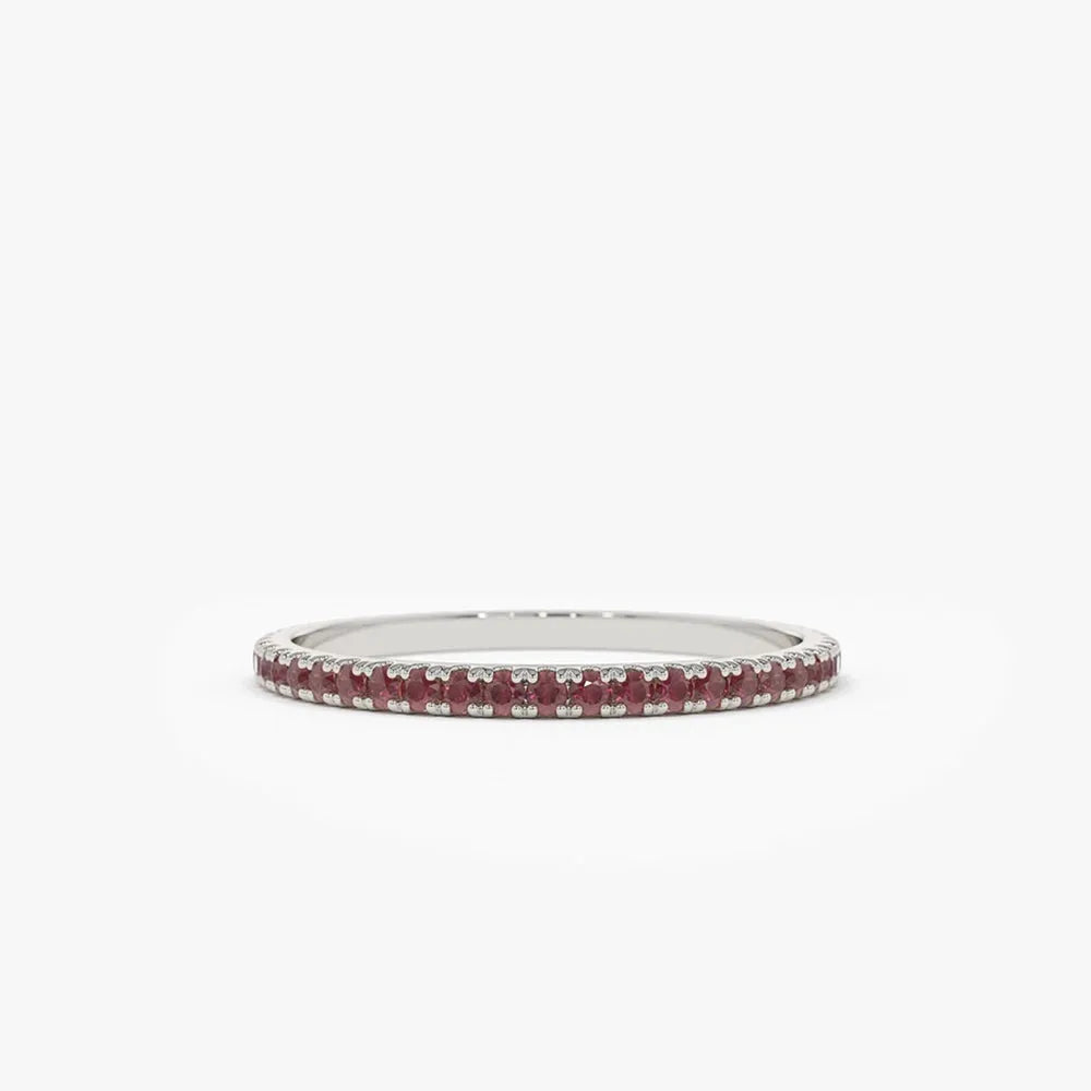 14k Gold Ruby Round Cut Eternity Band Ring Micro-Pave 0.30 ctw