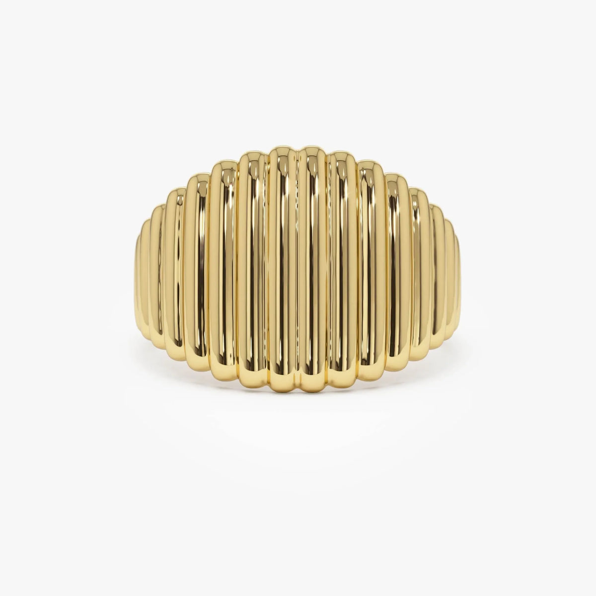 14k Gold Tapered Ribbed Statement Ring 14mm Wide Graduated Band
