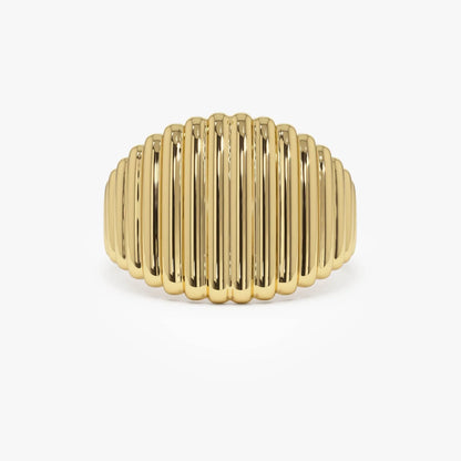 14k Gold Tapered Ribbed Statement Ring 14mm Wide Graduated Band