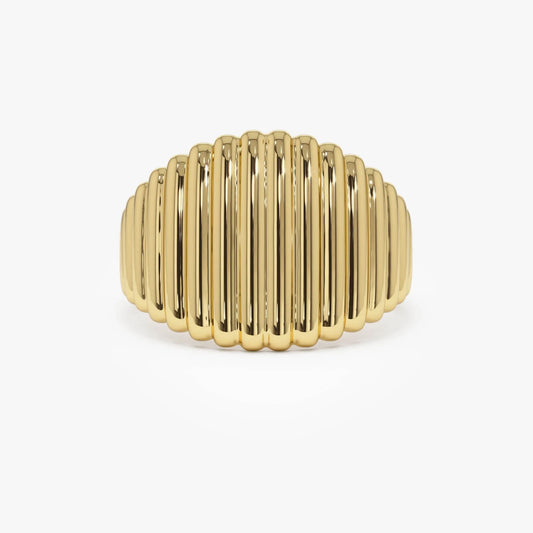 14k Gold Tapered Ribbed Statement Ring 14mm Wide Graduated Band