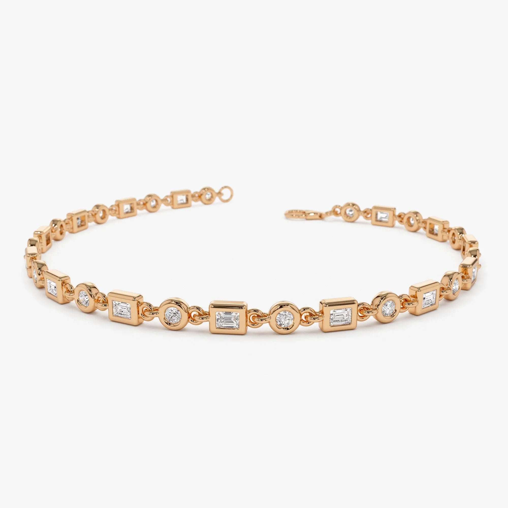 14K Solid Gold 0.85 CTW Round and Baguette Diamond Bracelet