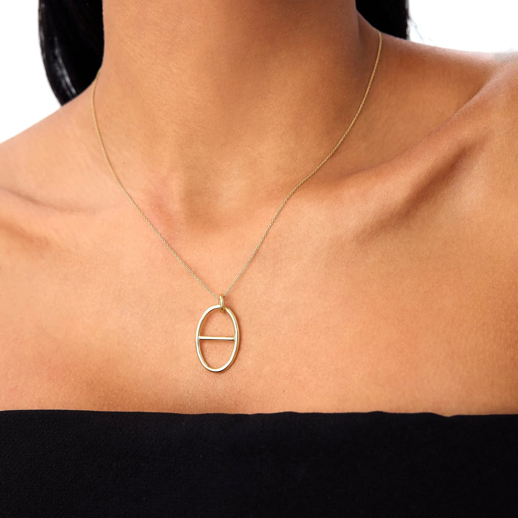 14k Solid Gold Minimalist Oval Pendant Necklace