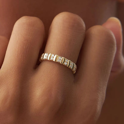 14k Solid Gold Round Diamond Double Row Eternity Ring 0.34 Carat