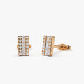 14k Gold Diamond Baguette and Round Cut Bar Stud Earrings 0.22 ctw
