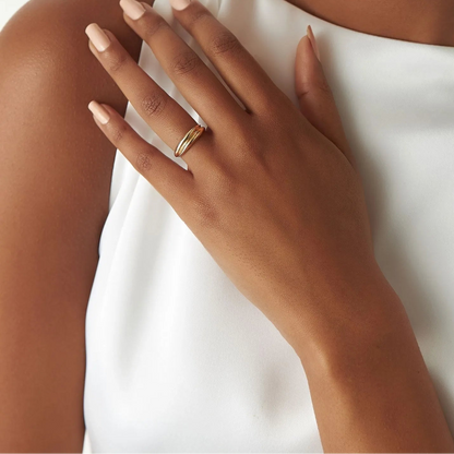 14k Solid Gold Dome Dual Band Stackable Statement Ring