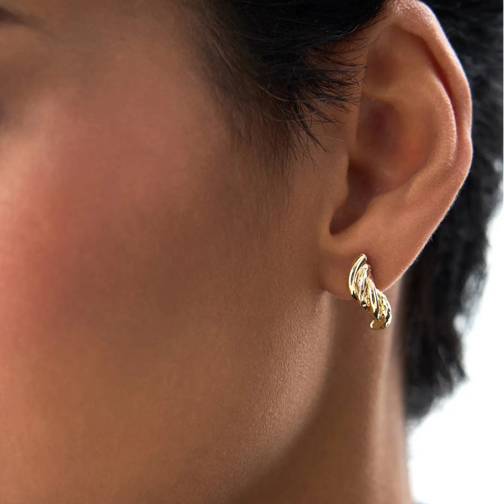 14k Yellow Gold Twisted Curve Earrings 16mm Length 5.75mm Width