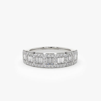 14K Gold Baguette and Round Diamond 0.70 ctw Channel Micro Pave Ring