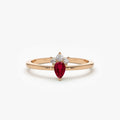 14k Gold Ruby and Diamond Pear and Round Cut Mini Ring 0.31 ctw