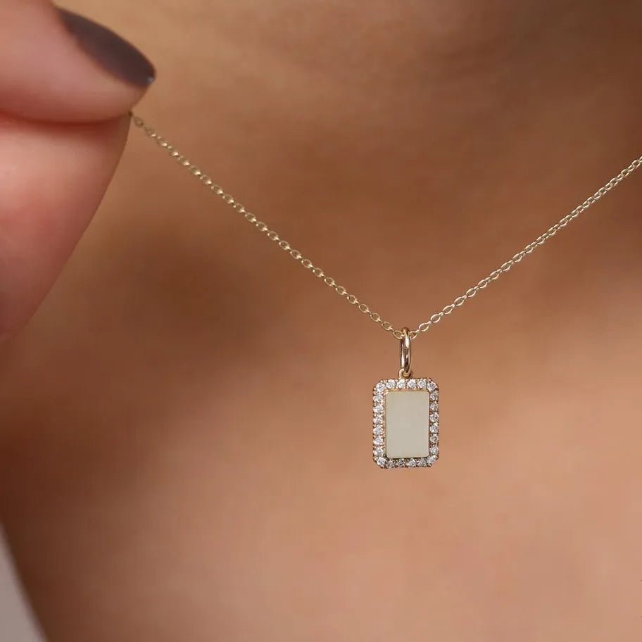 14K Solid Gold Round Diamond Tag Initial Personalized Necklace 0.18ctw