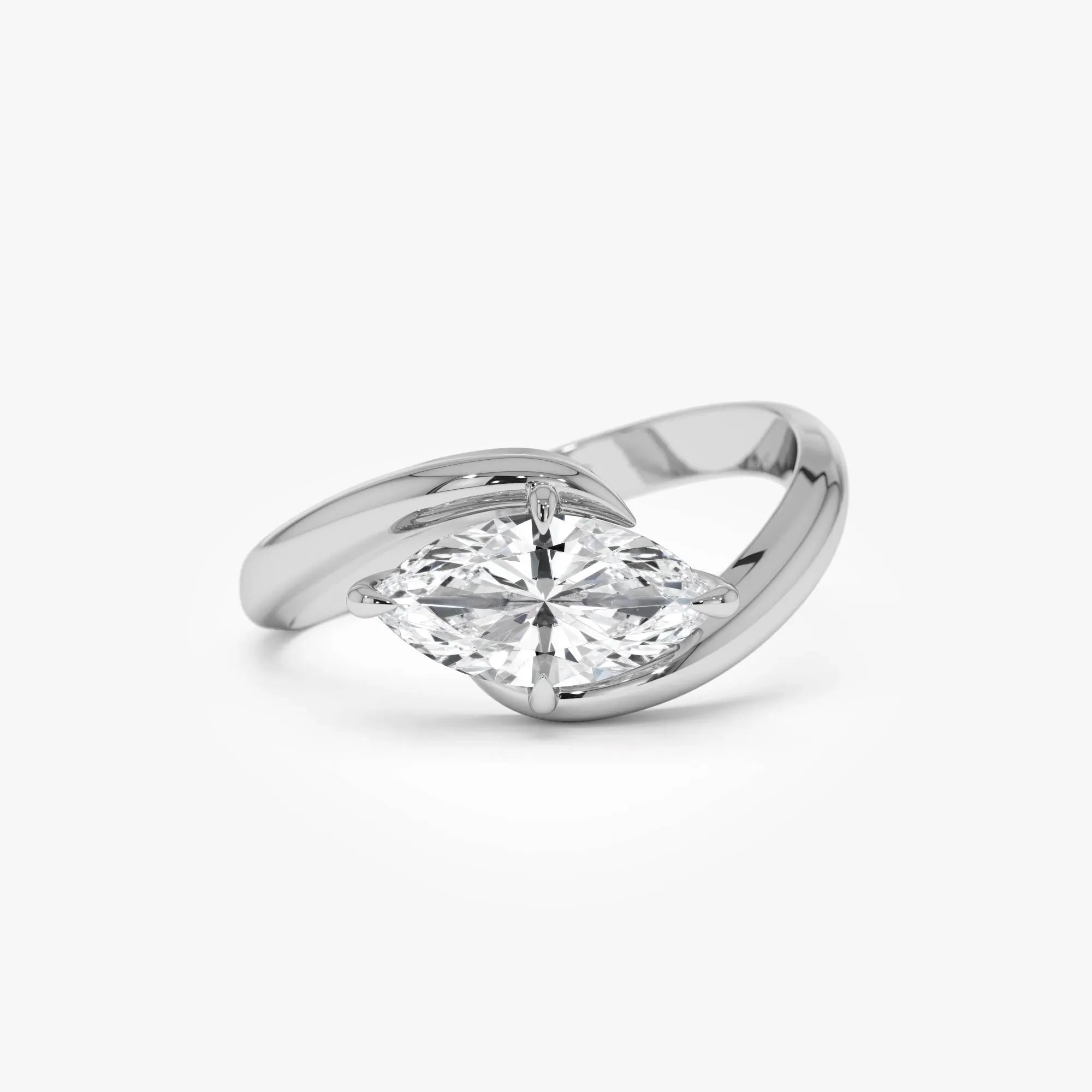14k Gold Lab Grown Diamond Marquise Cut 1.00 Carat Criss Cross Solitaire Ring