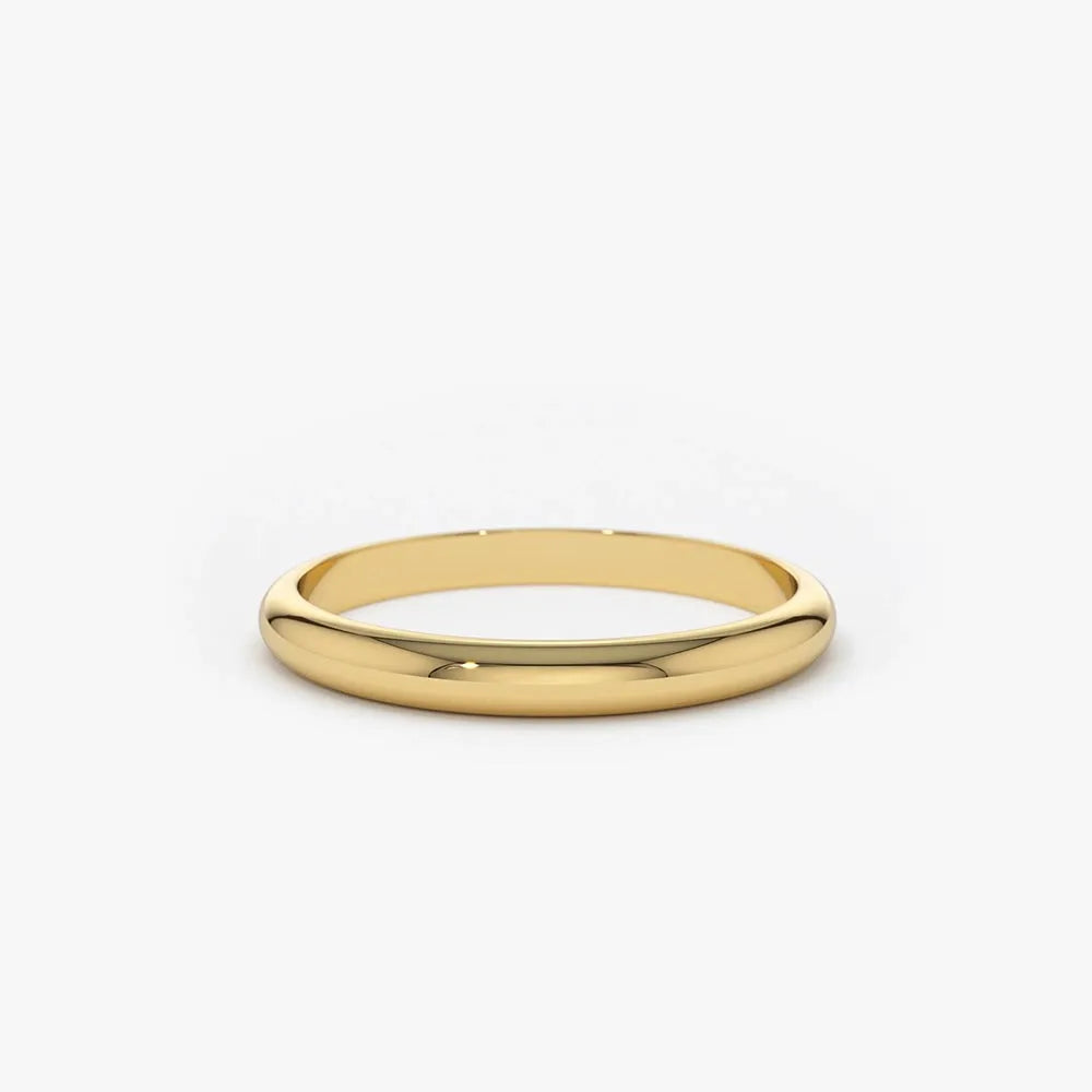 14K Solid Gold 2mm Classic Dome Minimalist Wedding Band Ring