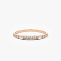 14K Solid Gold 0.23 CTW Round and Baguette Diamond Equilibrium Channel Micro Pave Ring