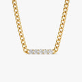 14K Solid Gold Round Diamond 5 Stone Bar Cuban Link Necklace 0.50ctw