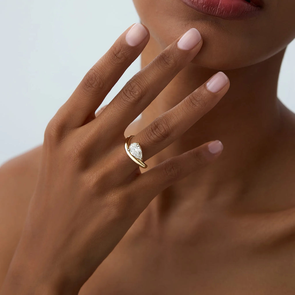 14k Gold 1.55 ctw Lab Grown Diamond Pear Shaped Wave Engagement Ring