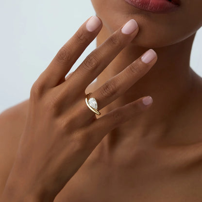 14k Gold 1.55 ctw Lab Grown Diamond Pear Shaped Wave Engagement Ring