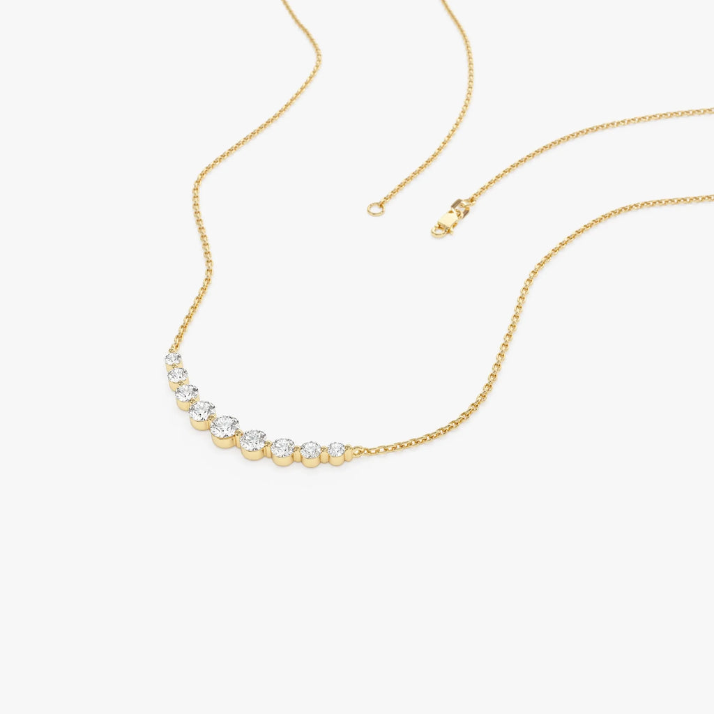 14K Solid Gold 0.50 CTW Round Diamond Shared Prong Curved Necklace