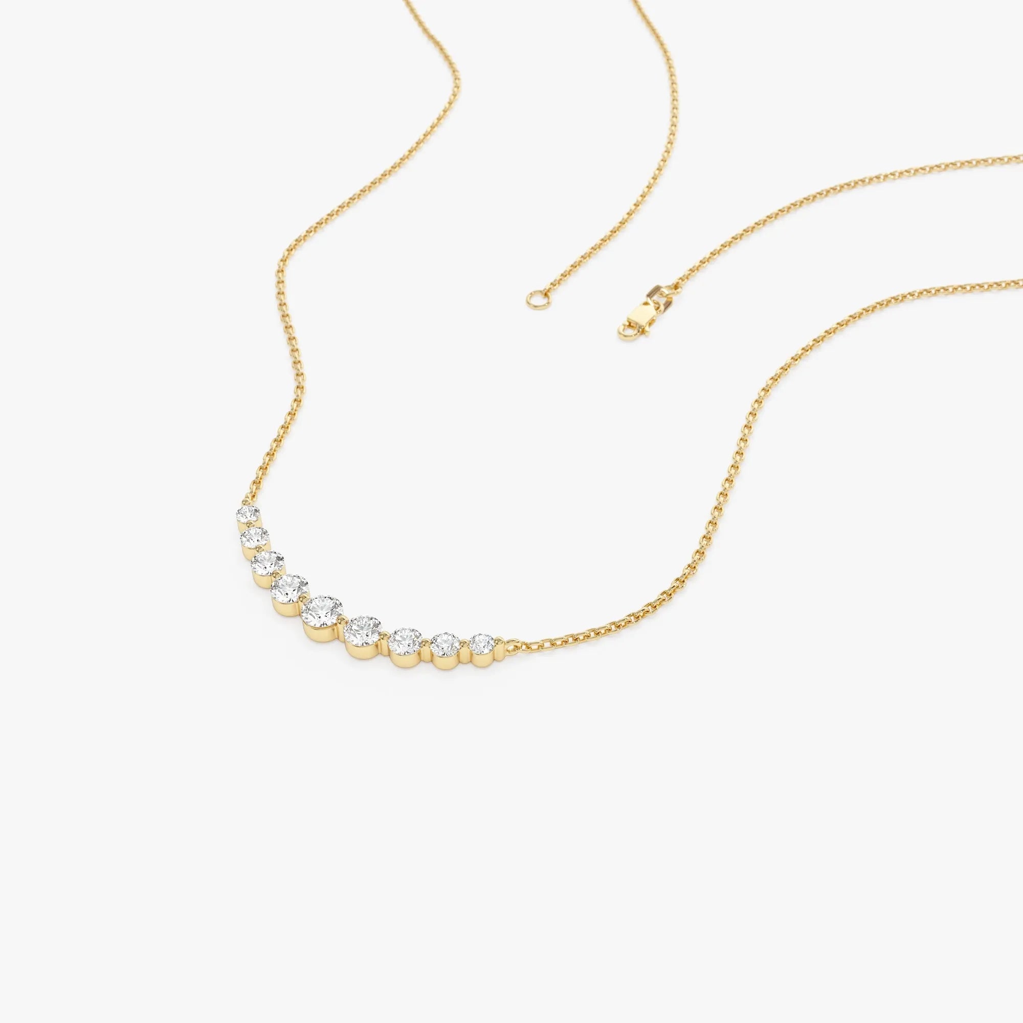 14K Solid Gold 0.50 CTW Round Diamond Shared Prong Curved Necklace