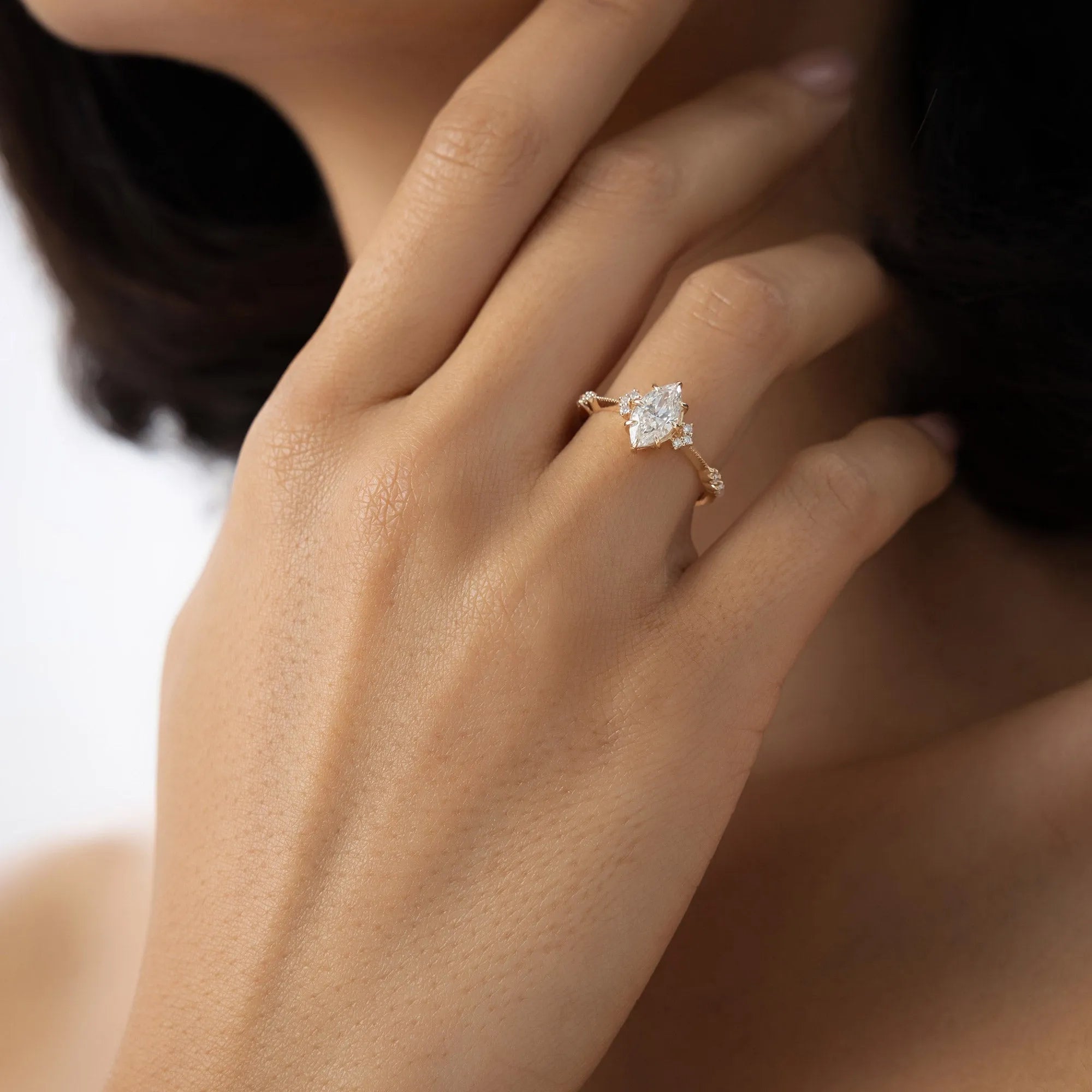 14k Rose Gold 1.10 ctw Lab Grown Diamond Marquise Art Deco Engagement Ring