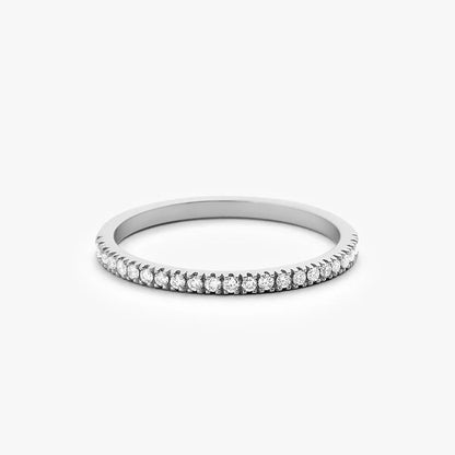 14K Gold Round Diamond Half Eternity Micro Pave Stackable Wedding Ring