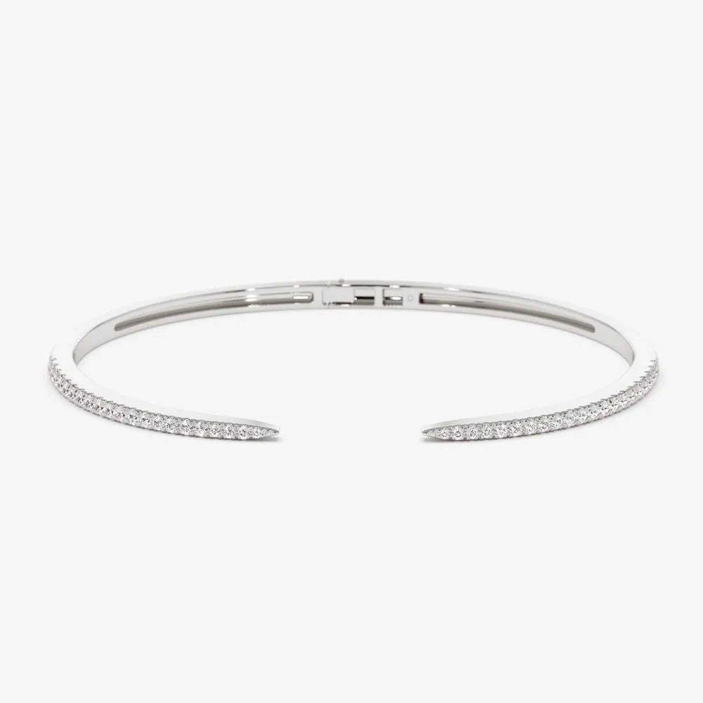 14K Solid Gold 0.50 CTW Round Diamond Cuff Bangle