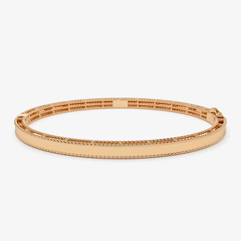 14K Solid Gold Wide Milgrain Edge Bangle Bracelet