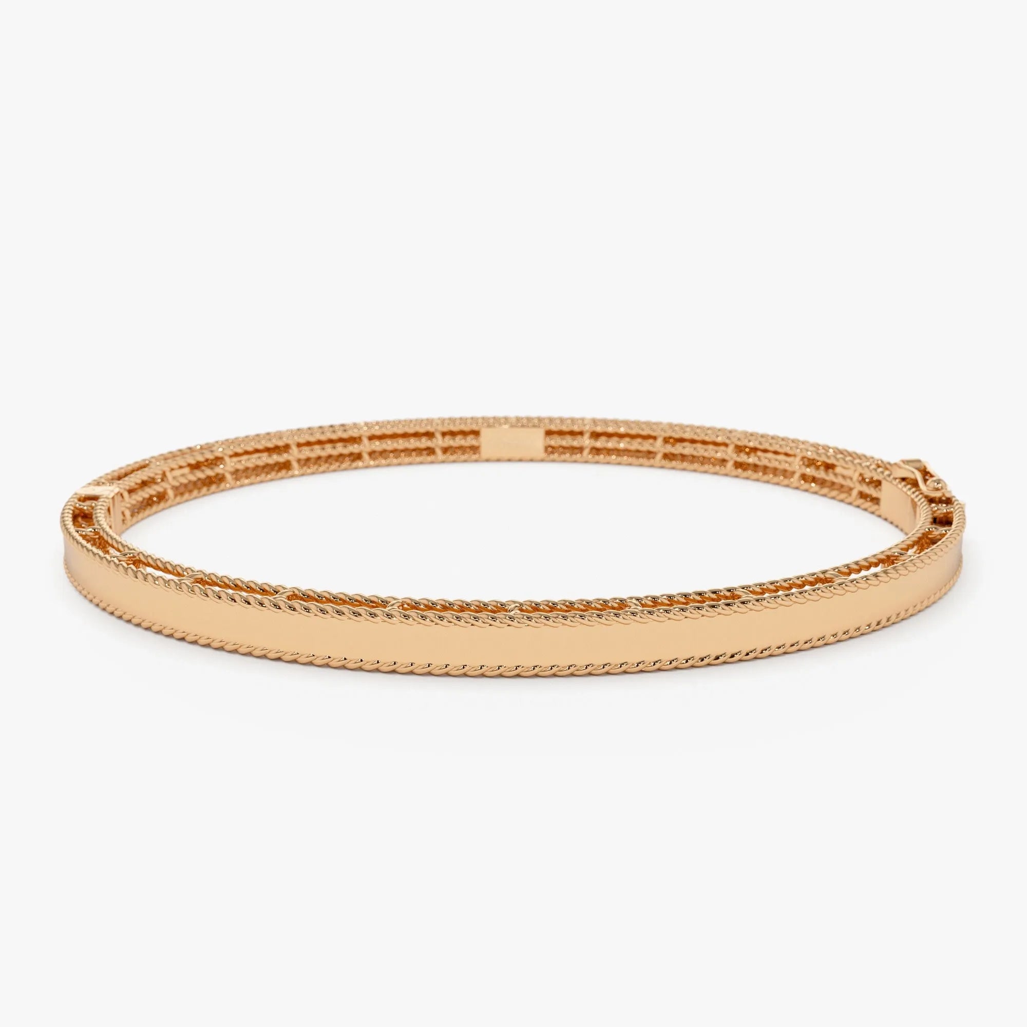 14K Solid Gold Wide Milgrain Edge Bangle Bracelet