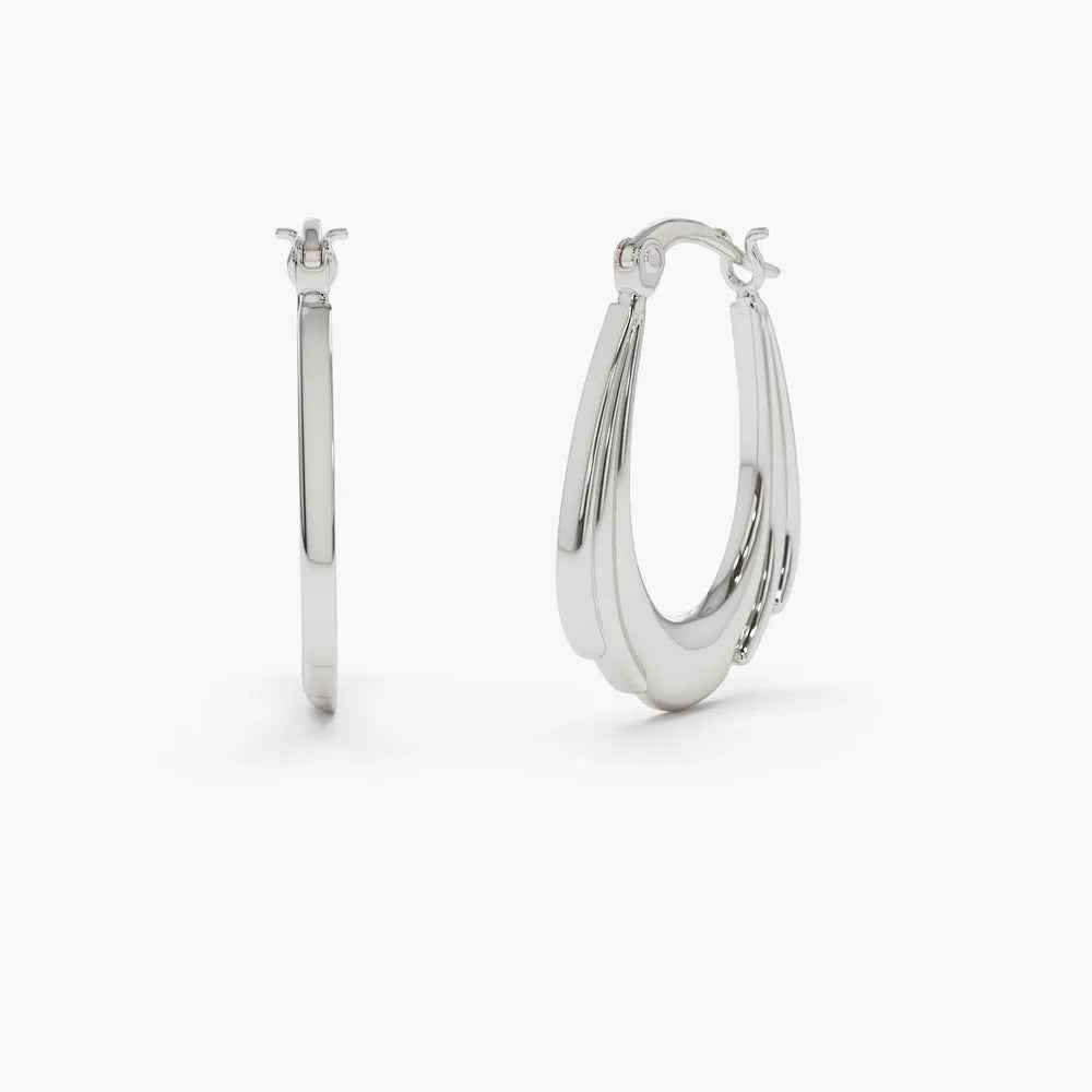 14k Gold Layered Drop Hoop Earrings 20mm Length 4mm Width