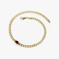 14K Solid Gold Oval Garnet Bezel Set Cuban Link Bracelet 0.30 CTW