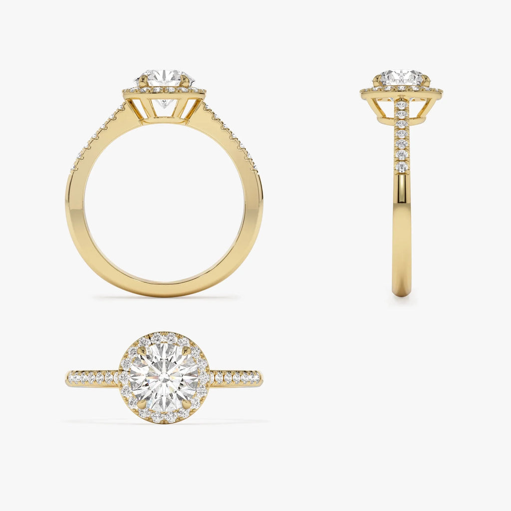 14K Gold 1.25 ctw Lab Grown Diamond Round Brilliant Aria Halo Engagement Ring
