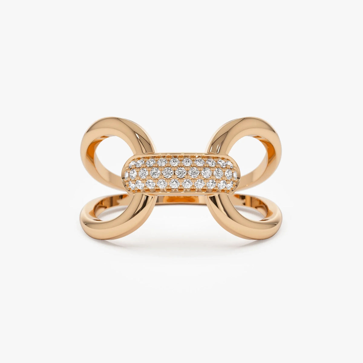 14K Solid Gold Round Diamond 0.15 Carat Folded Micro Pave Ring