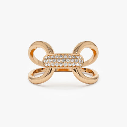 14K Solid Gold Round Diamond 0.15 Carat Folded Micro Pave Ring