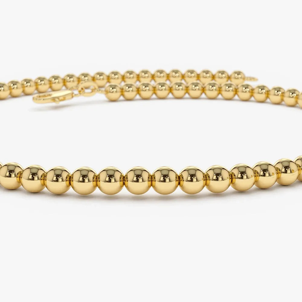 14K Solid Gold 2.5MM Beaded Chain Layering Bracelet