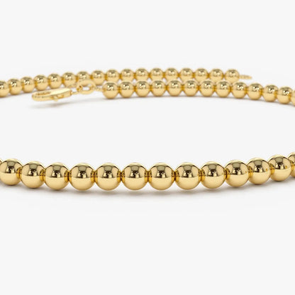 14K Solid Gold 2.5MM Beaded Chain Layering Bracelet
