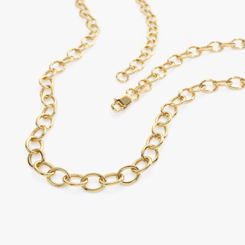 14k Solid Yellow Gold Oval Link Cable Chain Necklace