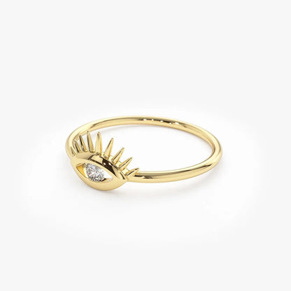 14k Gold Round Diamond Evil Eye Ring Channel Setting 0.07ctw