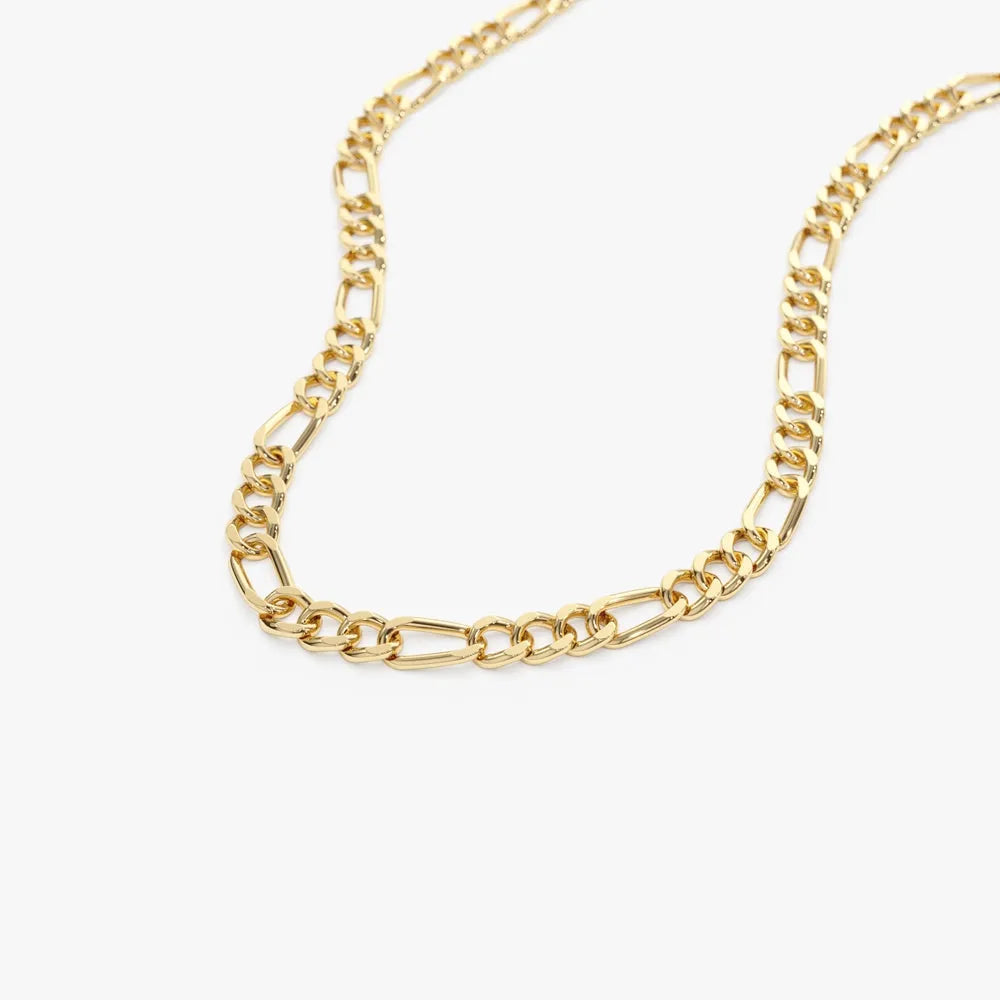 14k Solid Gold Figaro Link Chain Necklace for Layering