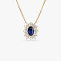 14k Solid Gold Sapphire and Diamond Oval Baguette Ballerina Necklace 0.71 Carat Prong Setting
