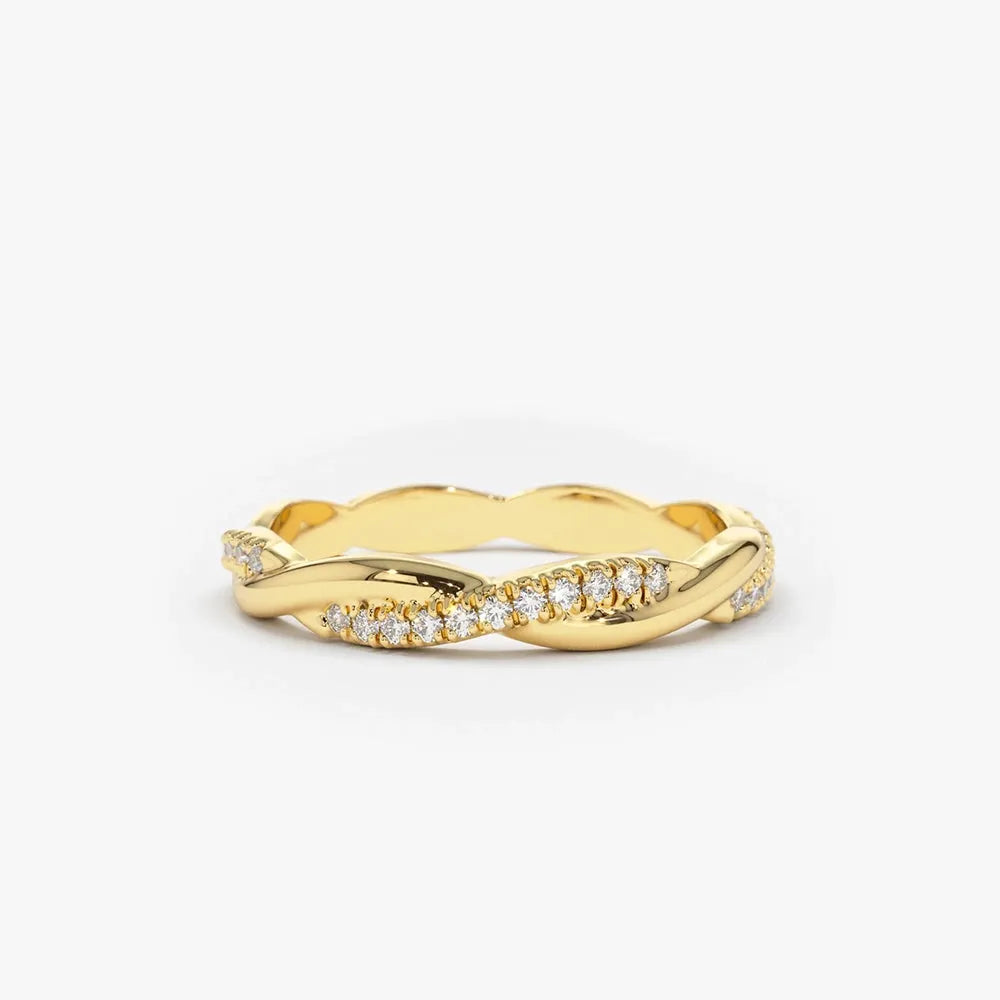 14K Gold Round Diamond Micro Pave Weaving Braid Eternity Ring 2.2MM 0.27 CTW
