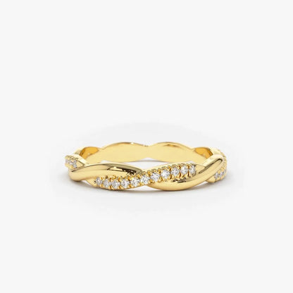 14K Gold Round Diamond Micro Pave Weaving Braid Eternity Ring 2.2MM 0.27 CTW