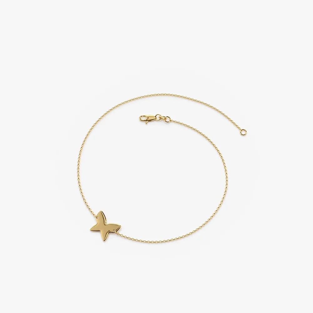 14k Gold Butterfly Charm Bracelet with Pendant