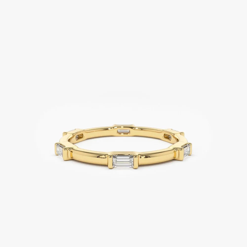 14k Gold Baguette Diamond Channel Set Stackable Eternity Ring 0.30ctw