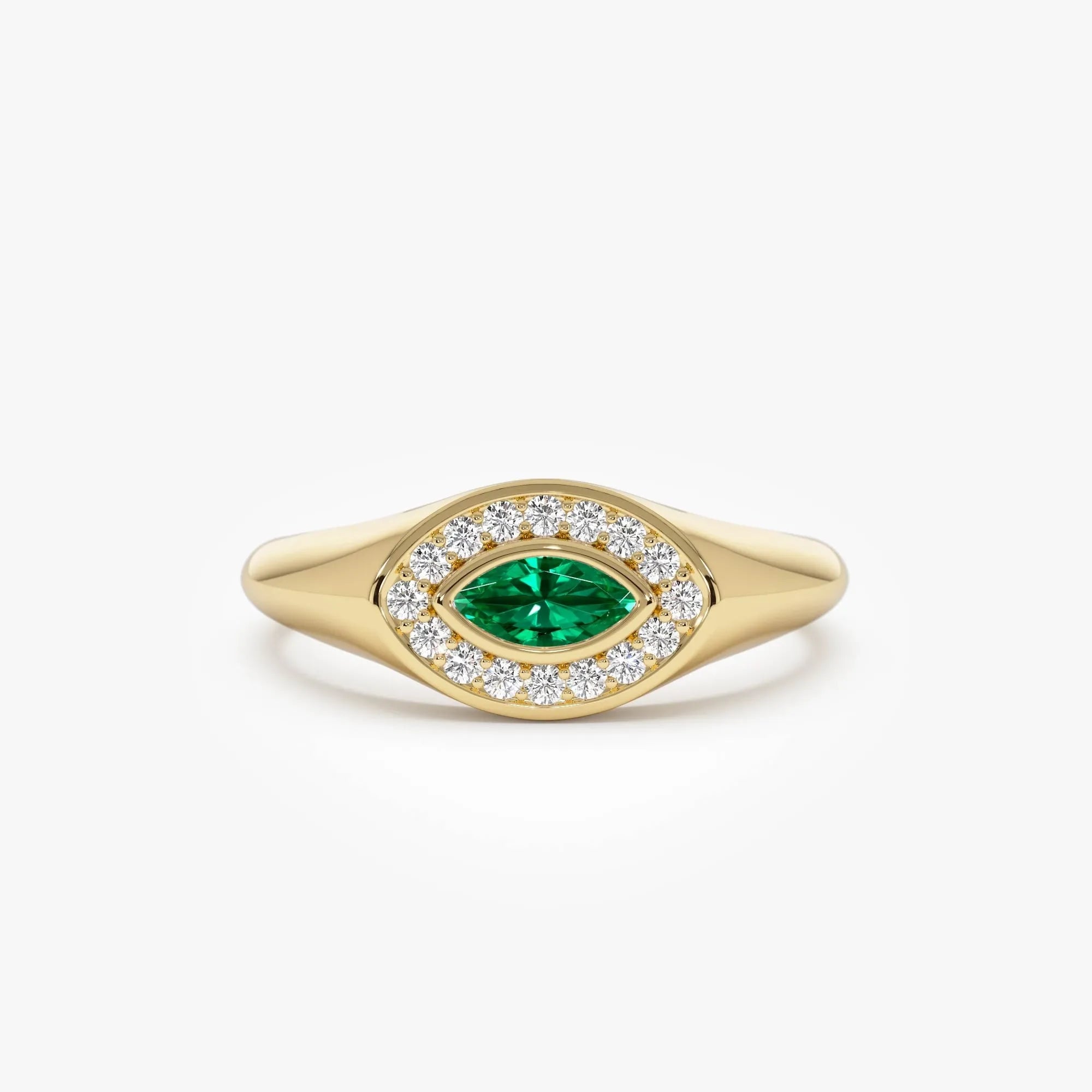 14K Gold Marquise Emerald and Round Diamond Halo Ring 0.31 CTW