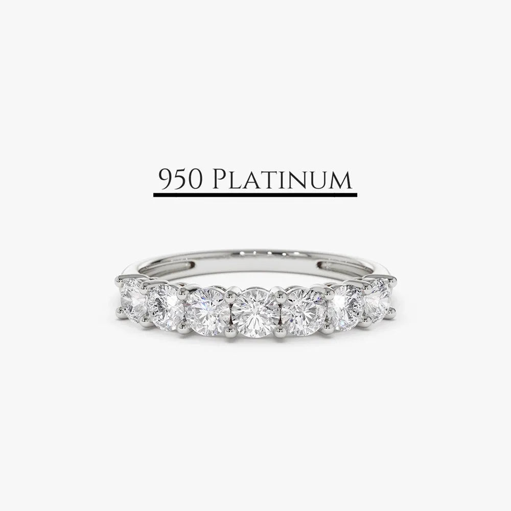 Platinum 0.70ctw Round Diamond 7 Stone Basket Setting Wedding Ring