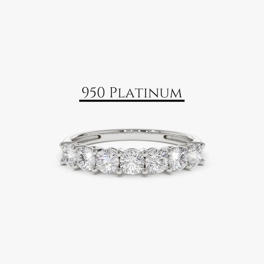 Platinum 0.70ctw Round Diamond 7 Stone Basket Setting Wedding Ring