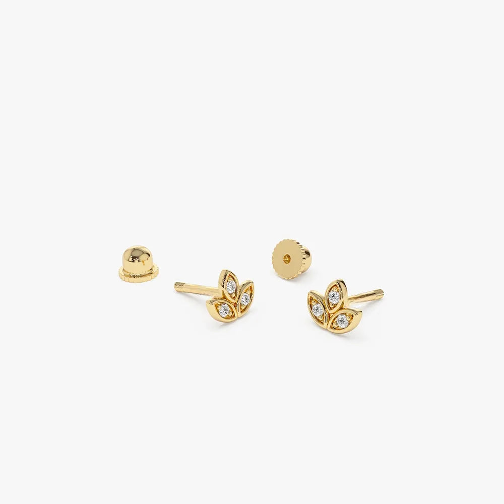 14k Gold Diamond Round Cut Leaf Petal Helix Piercing Single Earring 0.03 ctw
