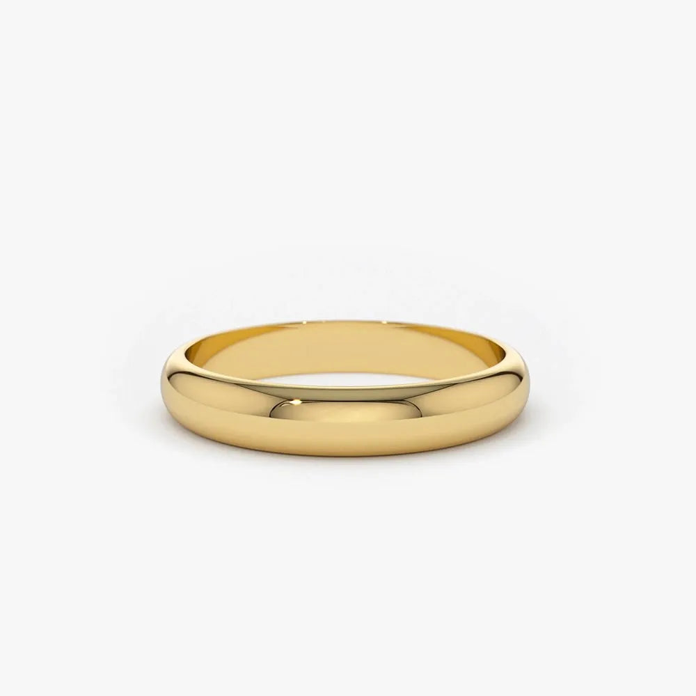 14K Solid Gold 3mm Classic Dome Unisex Wedding Band Ring