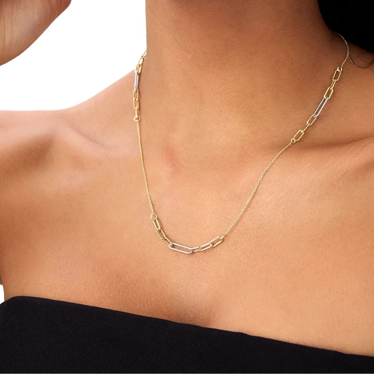 14k Solid Gold Two Tone Rope and Paperclip Link Layering Necklace