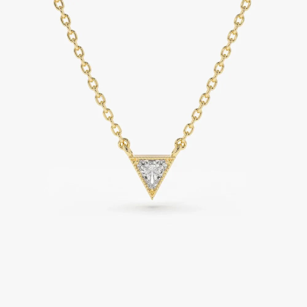 14K Solid Gold Triangle Cut Diamond Solitaire Necklace Micro Prong Setting 0.15ctw